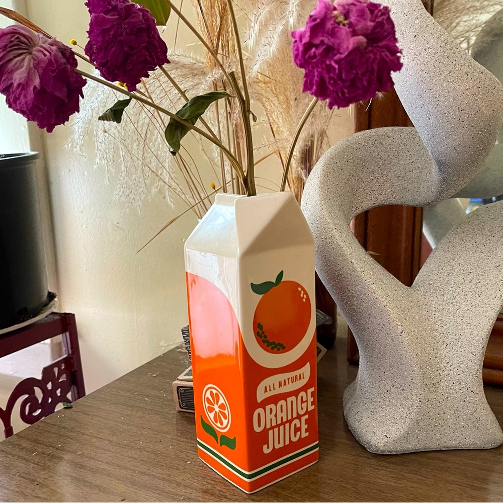 ban.do vintage 70s style orange juice carton vase